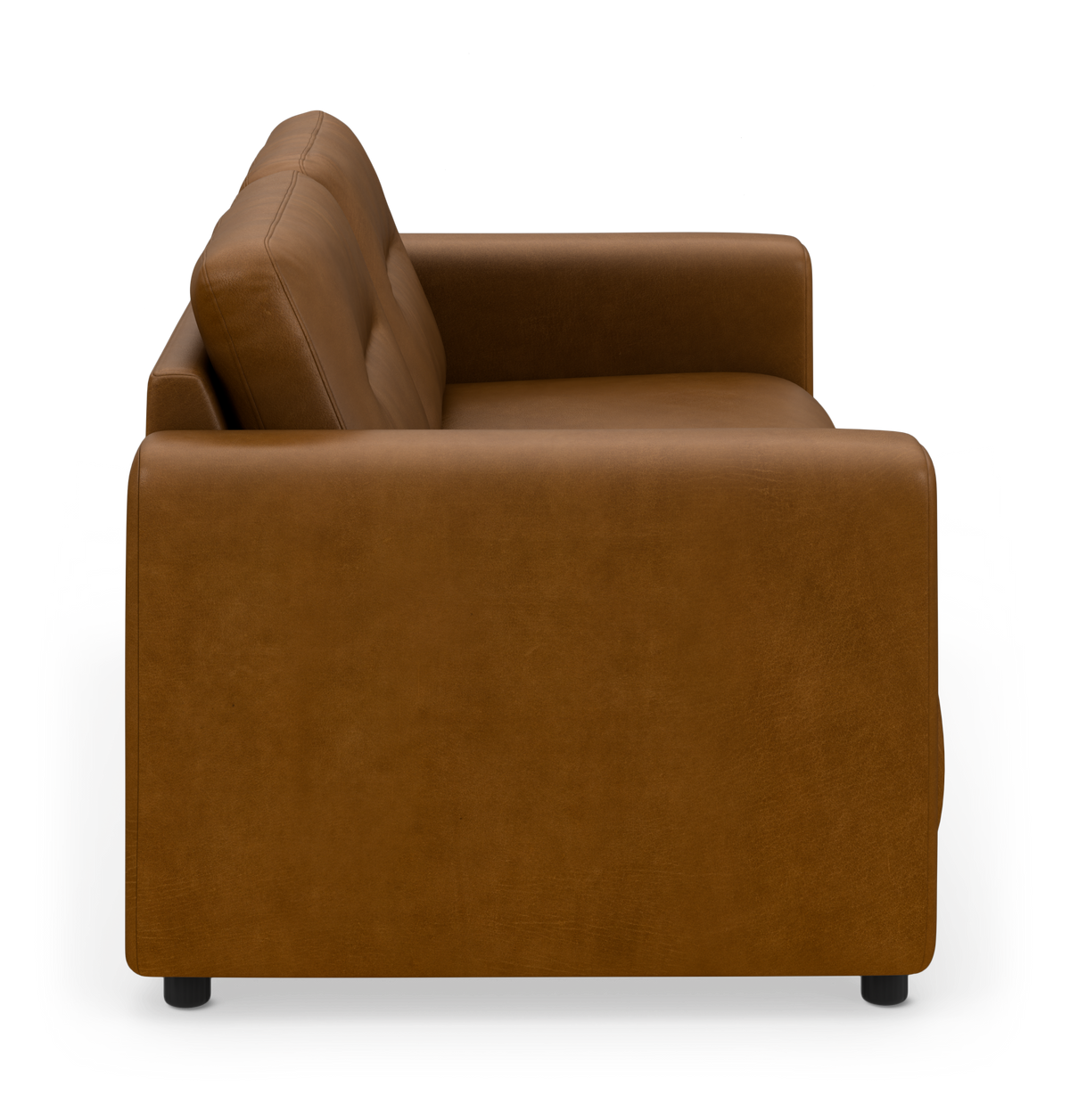 Brun lædersofa set fra siden.