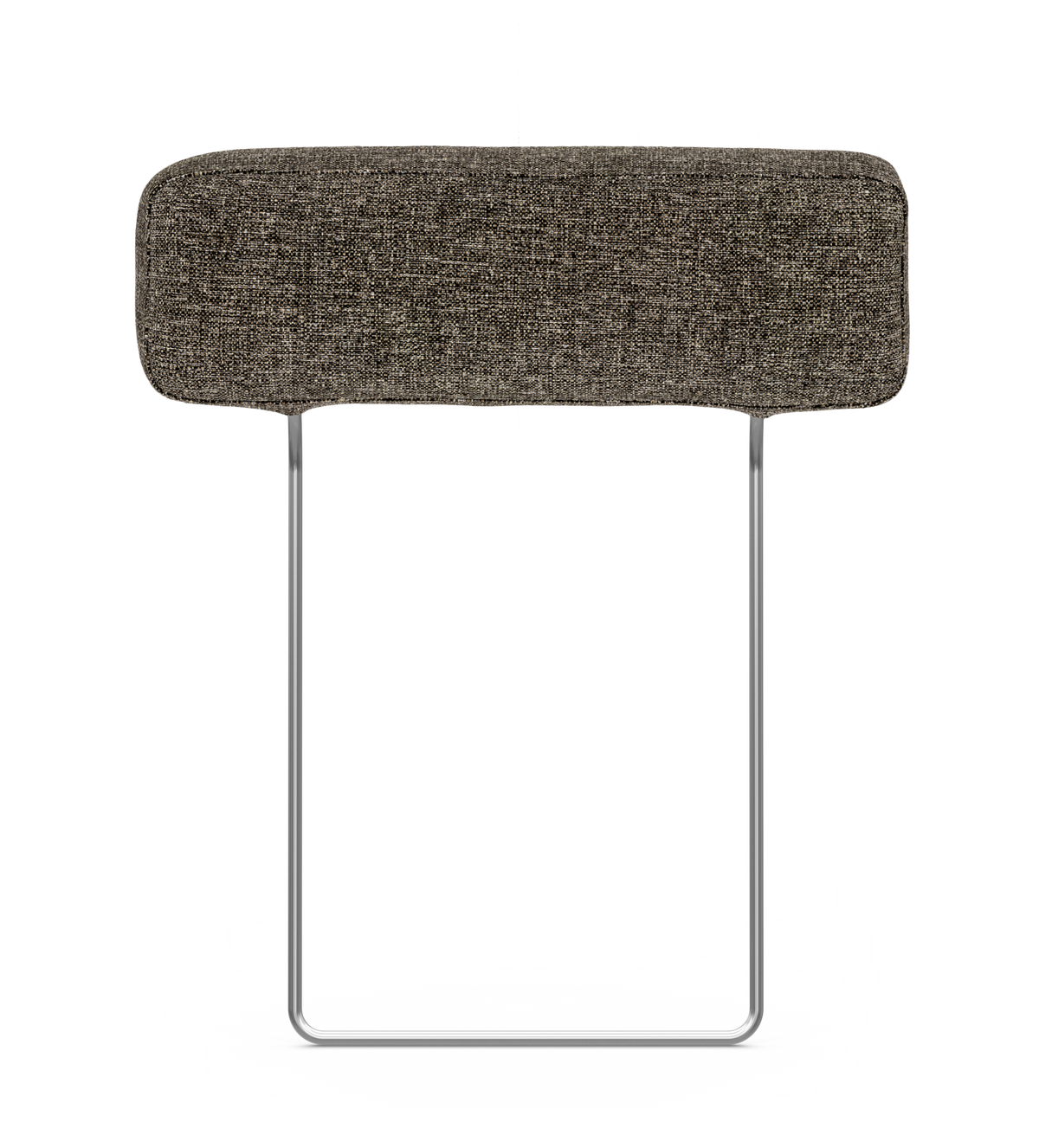 Aftagelig sofa-nakkestøtte i brunmeleret stof med kromede metalbøjler, produkt på hvid baggrund.