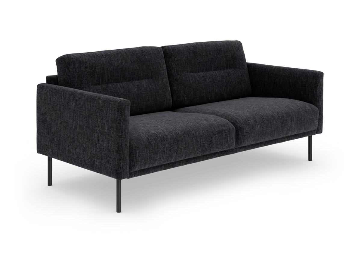 Mørkegrå 2,5-personers stofsofa med slanke metalben i moderne, minimalistisk design.