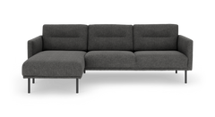 Mørkegrå modulsofa med venstrevendt chaiselong og slanke metalben.
