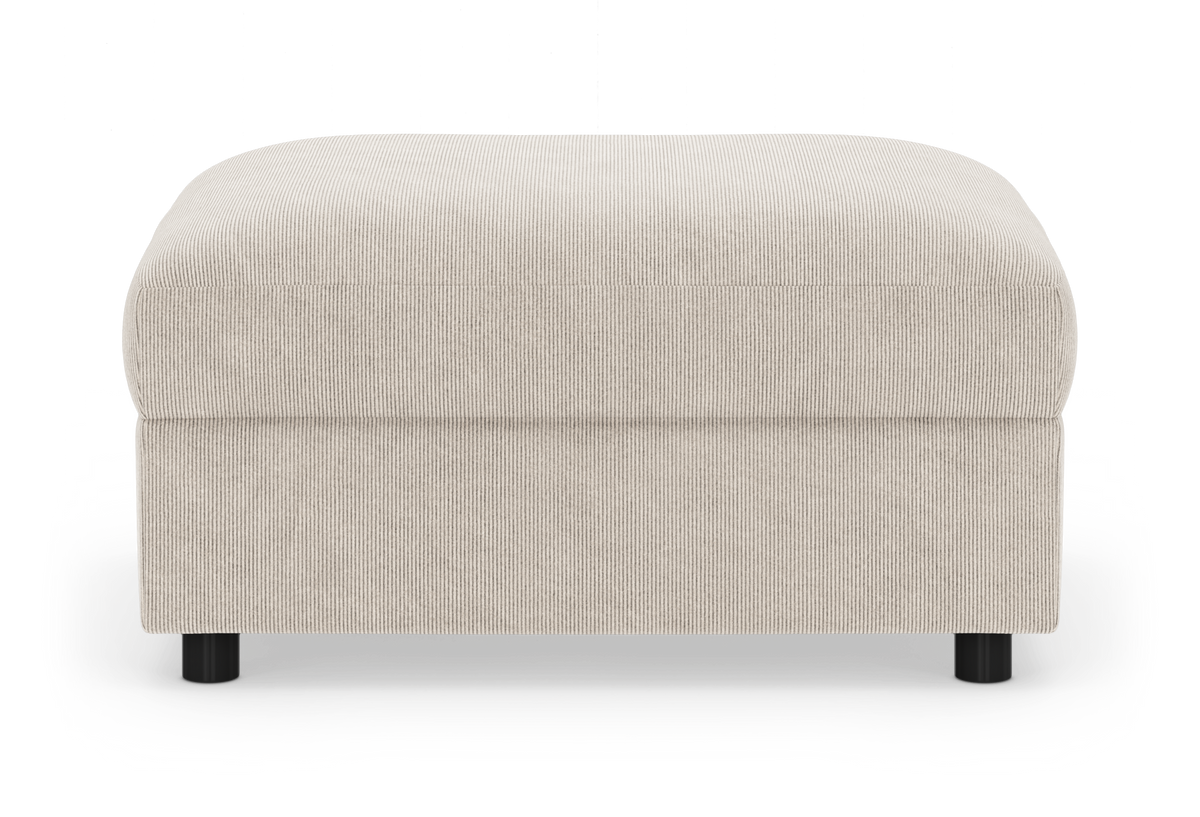 Beige puf i corduroy/fløjl, fritlagt frontal visning.