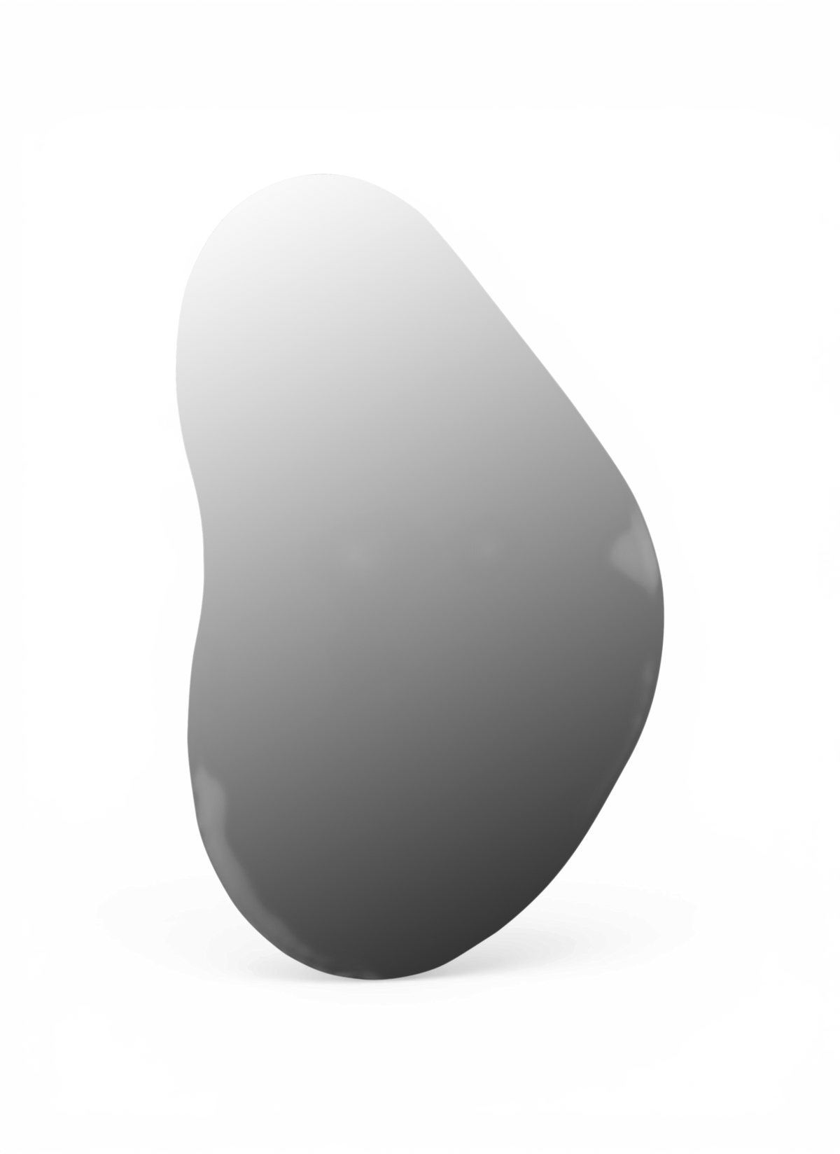 Organisk formet vægspejl i uregelmæssig blob-form, produktbillede på hvid baggrund.