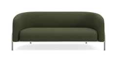 Mørkegrøn 2-personers sofa med buede armlæn og kromben, frontvisning på hvid baggrund.