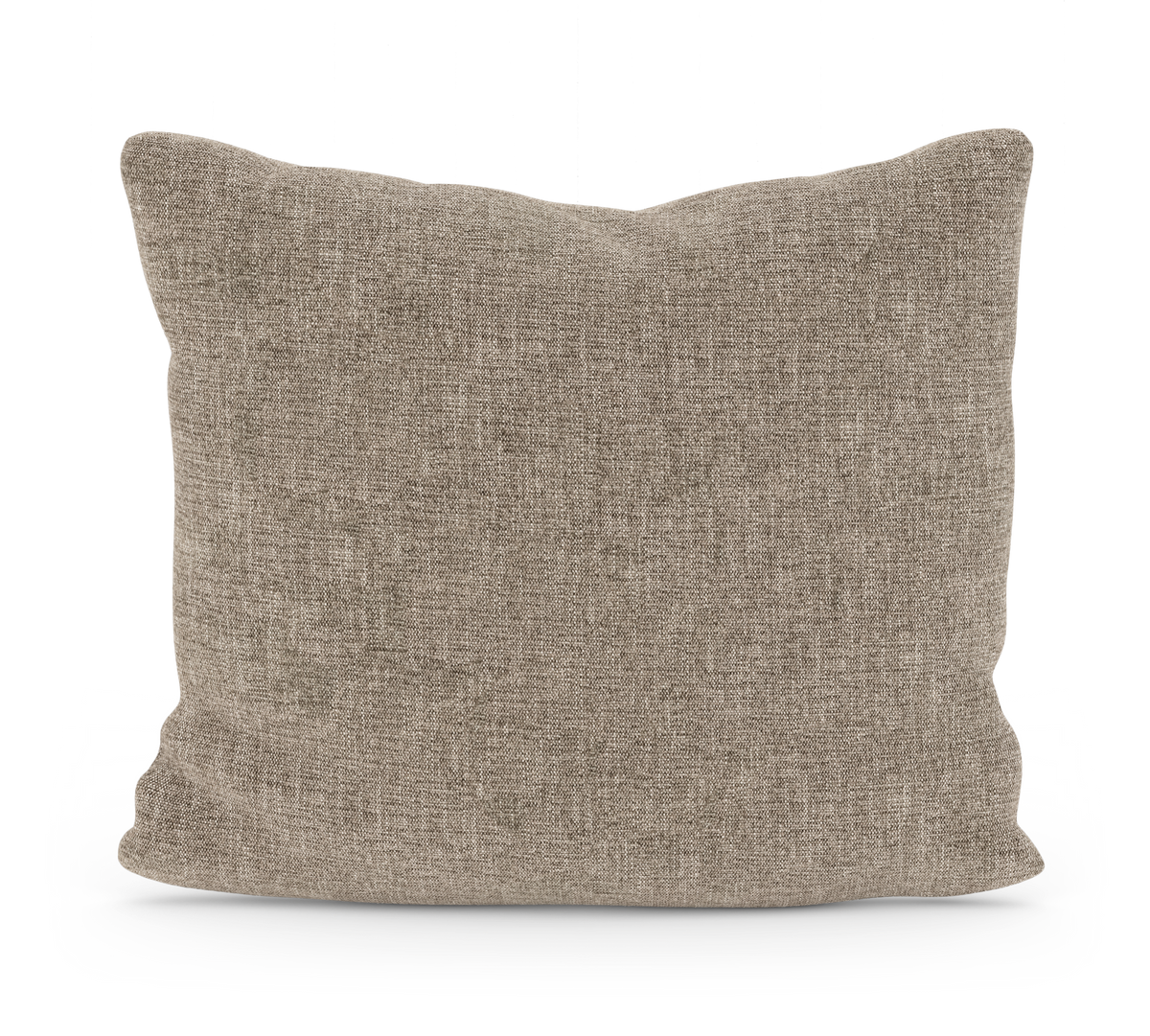 Beige pyntepude med linnedstruktur, fritlagt på hvid baggrund.