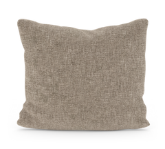 Beige pyntepude med linnedstruktur, fritlagt på hvid baggrund.