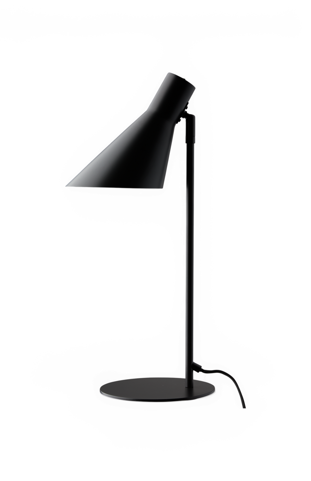 Sort bordlampe i moderne minimalistisk design på hvid baggrund.