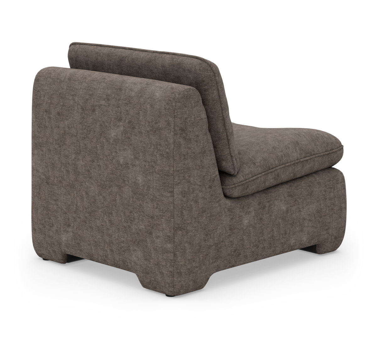 Brungrå modulsofa uden armlæn, vist skråt bagfra på hvid baggrund.