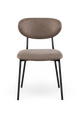 Polstret spisebordsstol i beige stof med sorte metalben, set forfra.