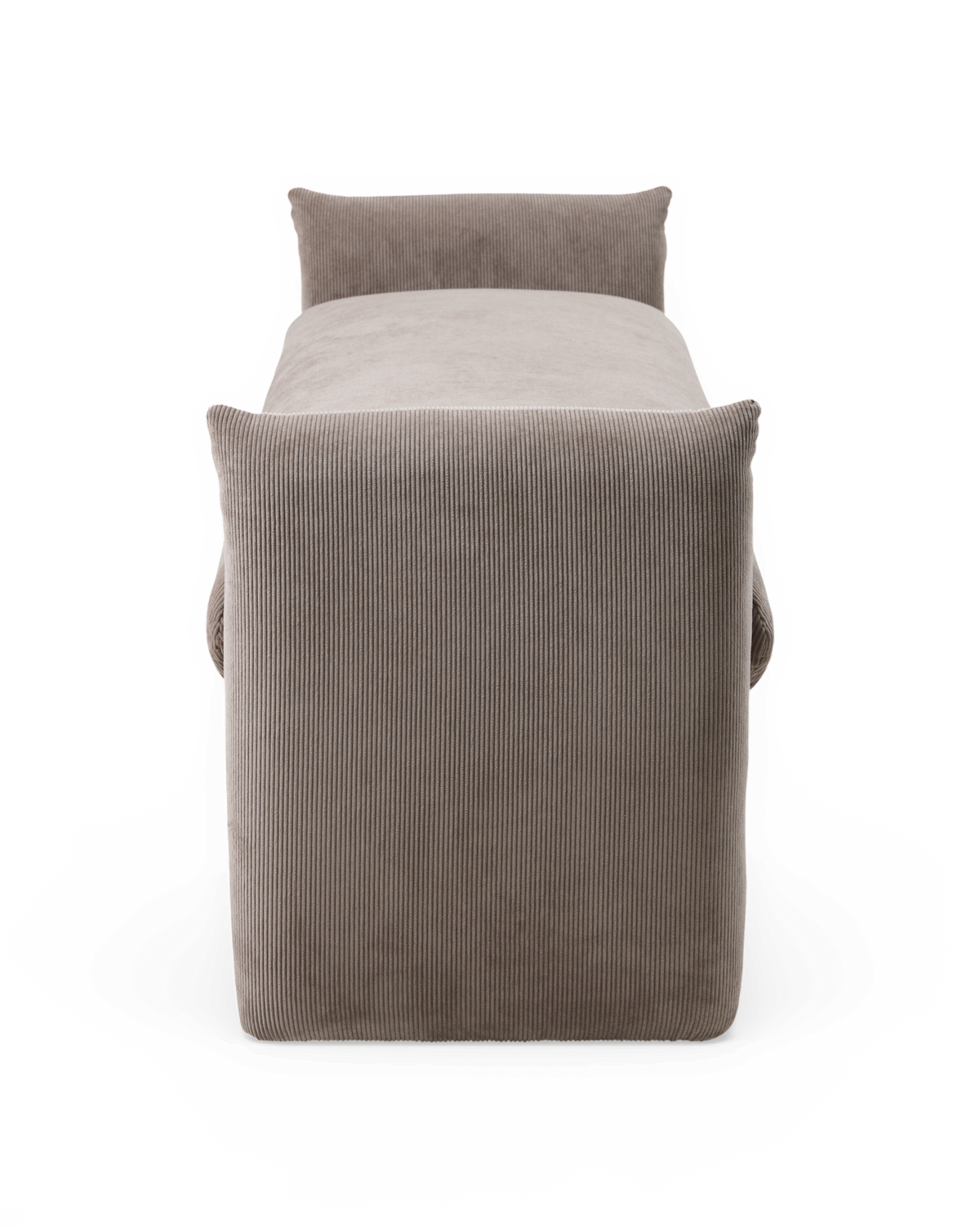 Beige/grå daybed i riflet fløjl set forfra.