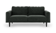 Mørkegrøn 2-personers sofa med lige armlæn og sorte ben, frontvisning på hvid baggrund.