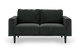 Mørkegrøn 2-personers stofsofa med lige armlæn og slanke sorte ben, frontvisning på hvid baggrund.