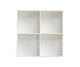 Hvid reol med fire kubefag i 2x2, frontvisning.