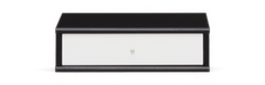 Sort skuffemodul med hvid front og rund knop, frilagt i frontvisning.