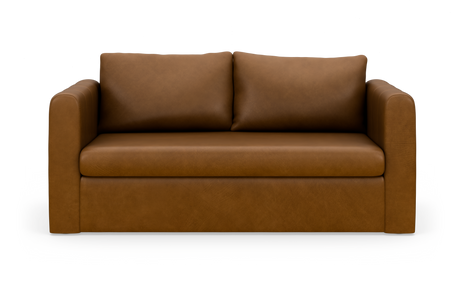 Brun lædersofa med to ryghynder, frilagt på hvid baggrund.