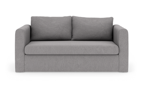 Grå 2-personers sofa med to rygpuder, frilagt på hvid baggrund.