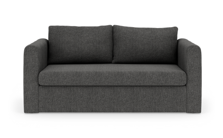Mørkegrå 2-personers sofa set forfra på hvid baggrund.