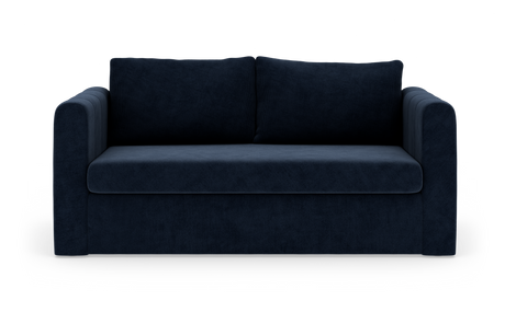 Mørkeblå sofa set forfra på hvid baggrund