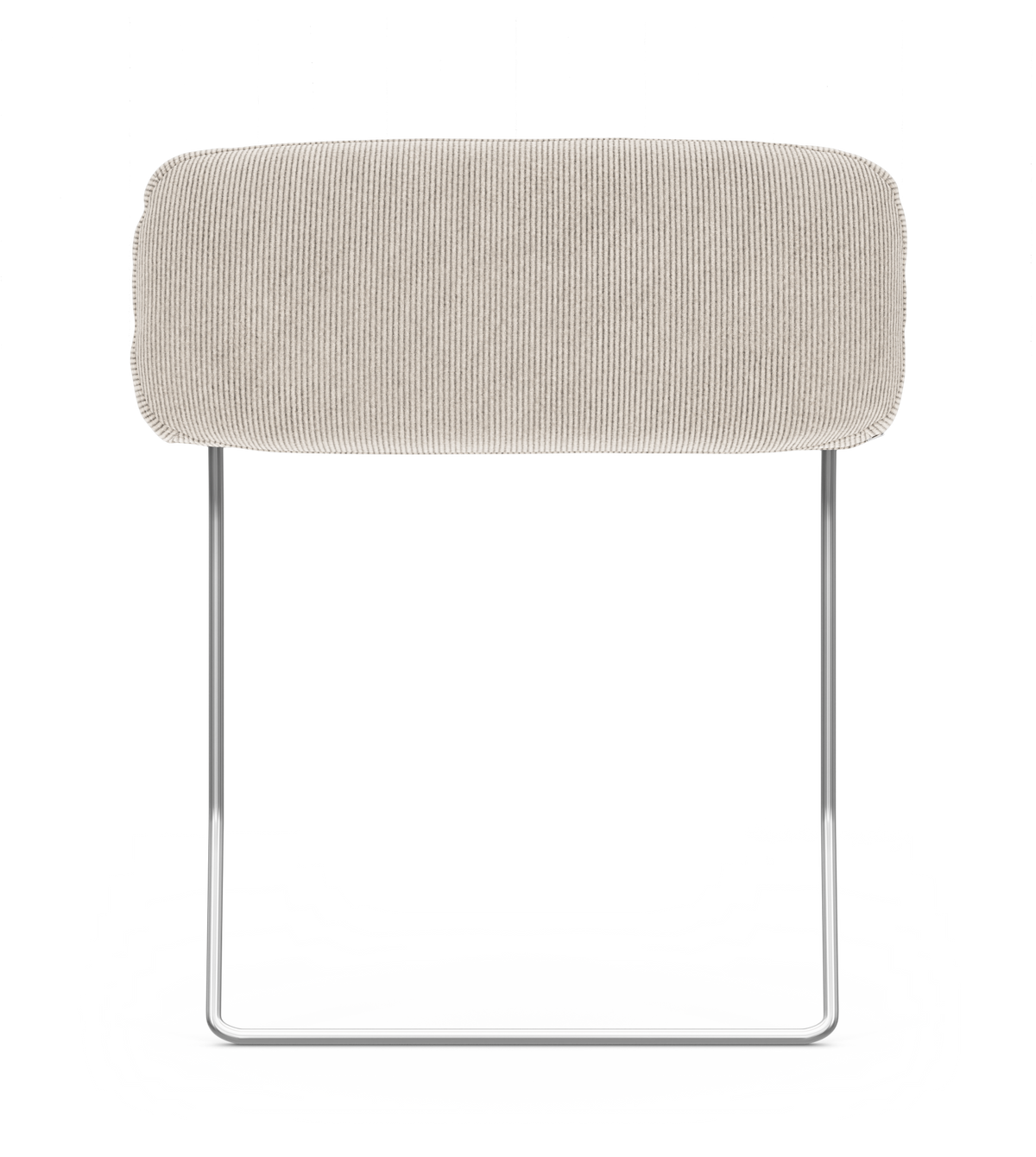 Beige skammel med polstret sæde og krom sledeben, set forfra på hvid baggrund.