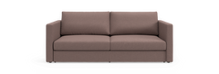 Brun 2-personers stofsofa med lige armlæn, frontvisning.
