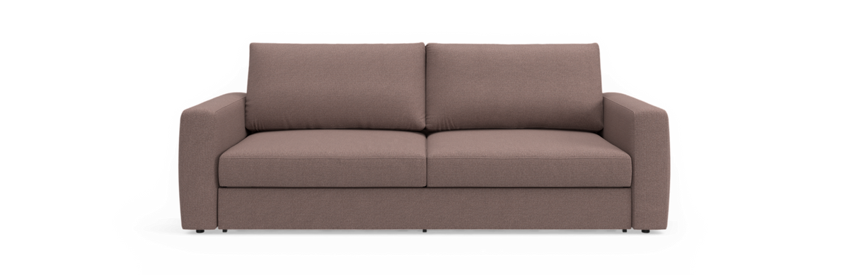 Taupe/brun 2-personers sofa med lige armlæn og to ryghynder, set forfra mod neutral baggrund.