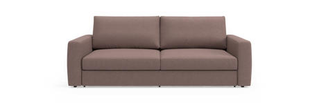 Taupe/brun 2-personers sofa med lige armlæn og to ryghynder, set forfra mod neutral baggrund.