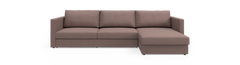 Brun/taupe hjørnesofa med chaiselong i højre side, frilagt på sort baggrund.