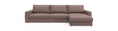 3-personers sofa med højrevendt chaiselong i taupefarvet tekstil.