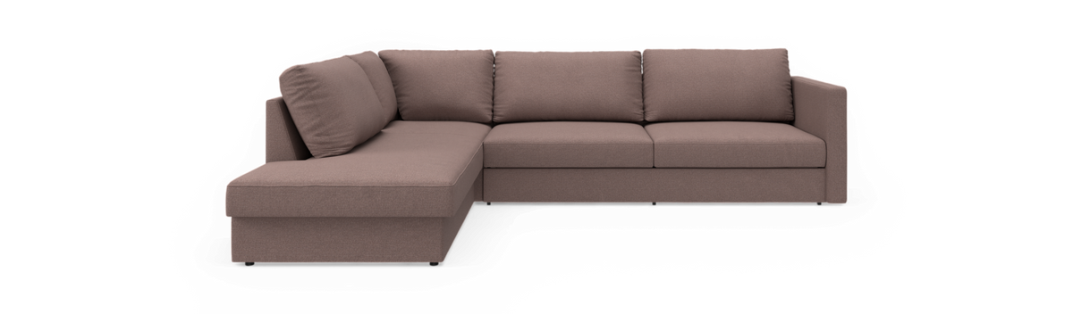 Moderne L-sofa i brun/taupe stof med venstrevendt chaiselong.