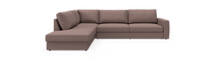 Brun hjørnesofa med venstrevendt chaiselong, frontvisning på hvid baggrund.