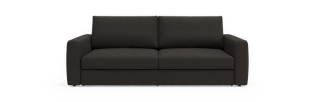 Mørkegrå 2-personers sofa med lige armlæn, fritlagt på sort baggrund.