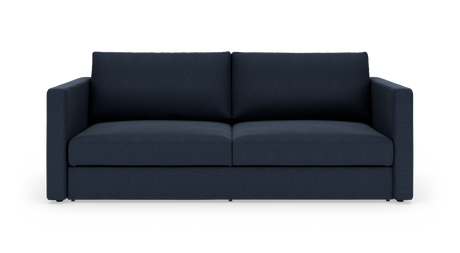 Mørkeblå 2-personers sofa forfra med enkel, moderne design på hvid baggrund.