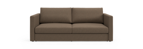 Brun tosædet sofa med lige armlæn, frontvisning på neutral baggrund.