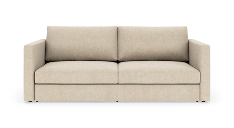 Beige 2-personers sofa med lige armlæn, frontvisning på hvid baggrund.
