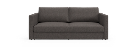 Mørkegrå 2-personers sofa med lige armlæn, frontvisning på sort baggrund.