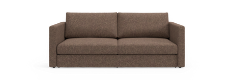 Brun 2-personers sofa med lige armlæn og løse ryghynder, frilagt på hvid baggrund.