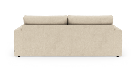 Beige sofa set bagfra i studieopsætning med to ryghynder og rene linjer.