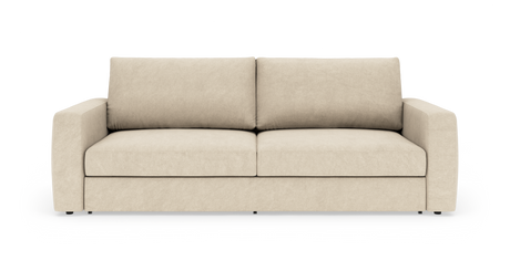 Beige 3‑personers sofa med rette armlæn, frontvisning på hvid baggrund.