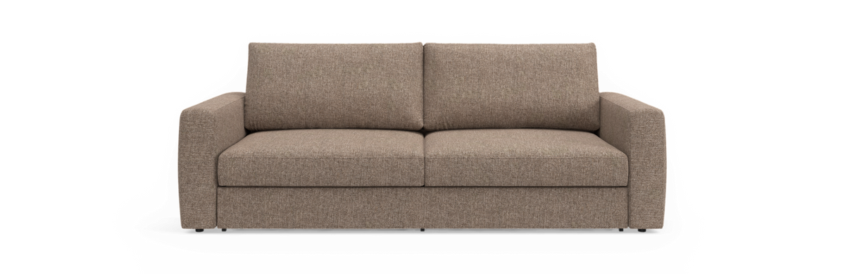 Brun to-personers stofsofa set forfra på hvid/transparent baggrund.