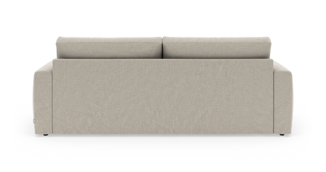 Beigefarvet sofa set bagfra på hvid studiebaggrund.