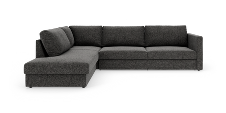 Mørkegrå L‑sofa med venstrevendt chaiselong, enkel moderne design på hvid baggrund.