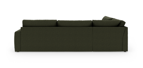 Mørkegrøn modulsofa set lige bagfra mod hvid studiobaggrund.