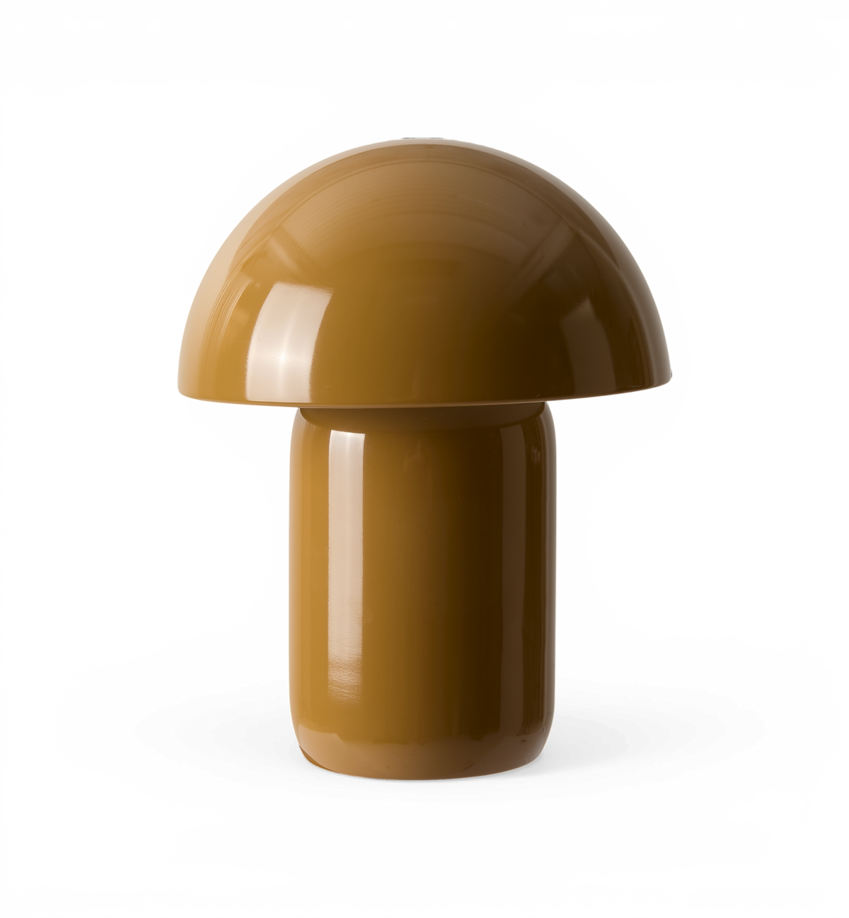 Brun svampformet bordlampe med blank finish.