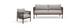 Sofasæt med 2-personers sofa og lænestol i brun ramme, grå rebsider og lysegrå hynder på hvid baggrund.