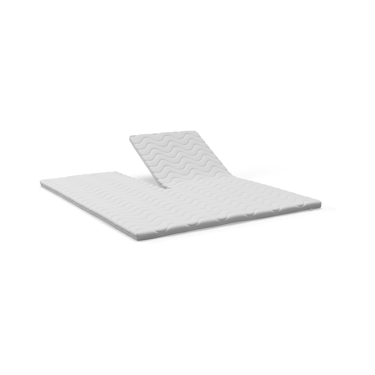 Hvid topmadras til elevationsdobbeltseng med delte, opklappelige hovedsektioner og bølget quilt.