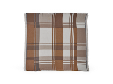 Ternet plaid i brune, beige og hvide nuancer på sort baggrund.