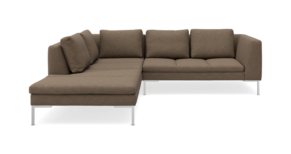 Brun L-formet modulsofa med metalben, fritlagt produktbillede.