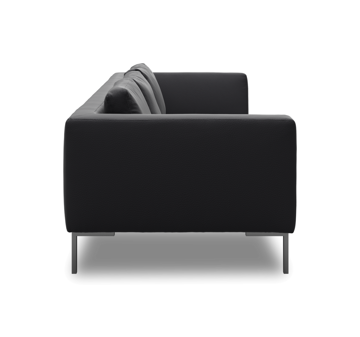 Sort moderne sofa set fra siden på hvid baggrund.