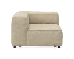 Beige modulsofa, hjørnemodul set forfra på hvid baggrund.