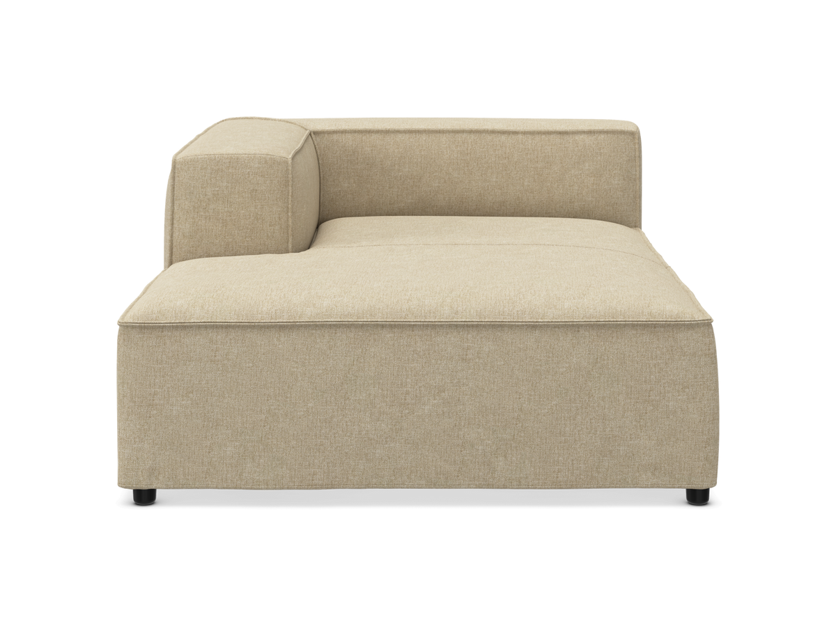 Beige modulsofa med venstre armlæn, frontvisning på hvid baggrund.