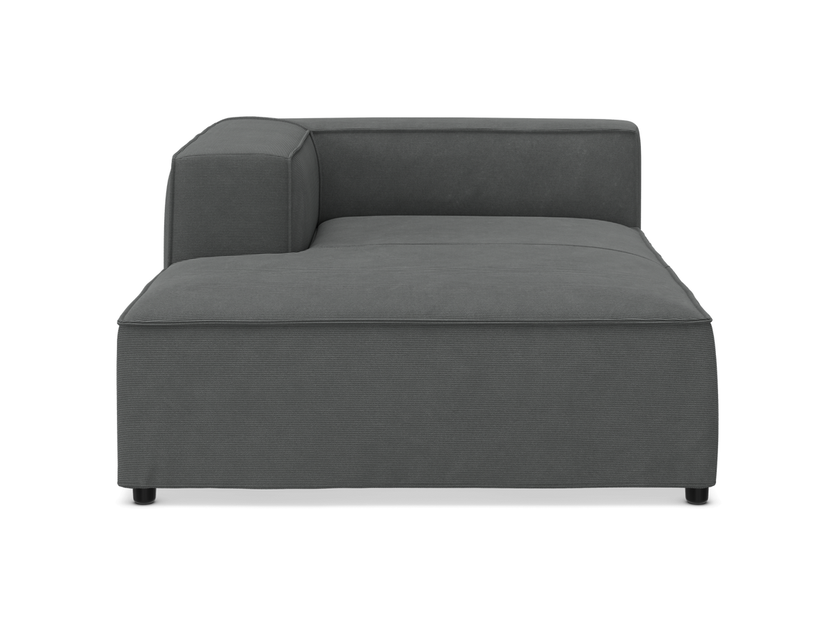 Mørkegrå modulsofa/chaise longue med venstre armlæn, set lige forfra.